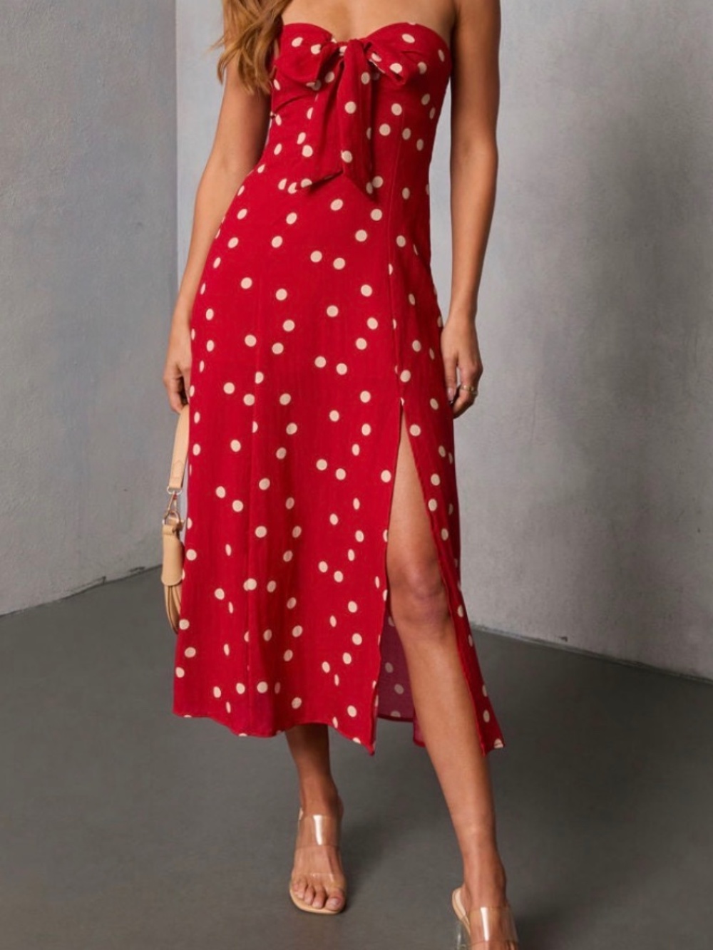 Vici Red Polka Dot Strapless Midi Dress - Picture 5 of 5